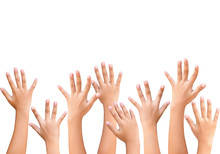 Children Raised Up Hands On White Background