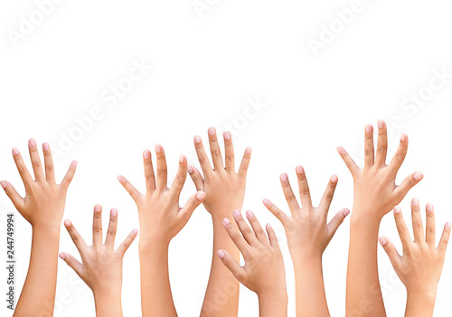 children raised up hands on white background Fototapeta