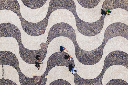 Rio de Janeiro, Brazil, Top View of People Walking on the Iconic Copacabana Beac Canvas Print