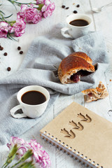 Wall Mural - Breakfast with coffee and croissant