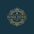 © halofandi - Royal hotel with crown icon luxury logo inspiration in gold metallic color design template