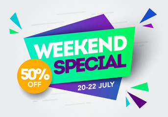 Poster - vector illustration weekend special sale banner template in flat trendy geometric style. retro paper
