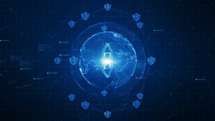 Poster - Shield and email icon on secure global network , Cyber security concept.  Earth element furnished by Nasa