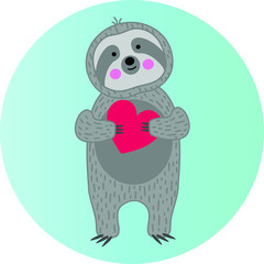 Sticker - cute sloth holding red heart