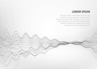 Poster - Abstract background with volumetric forms of particles. Particle oscillation and motion of waves in space.