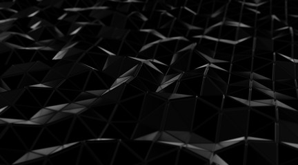 Abstract black triangular with white wireframe background, Line geometric. 3d Rendering