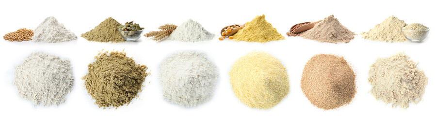 Heap of wheat flour on white background