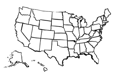Wall Mural - drawing art map of united states of america linear