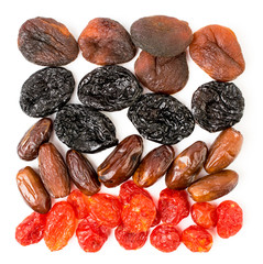 Wall Mural - Background of dried apricots, prunes, dogwood and dates.