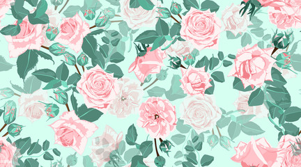 Vintage Roses, Seamless Floral Pattern.