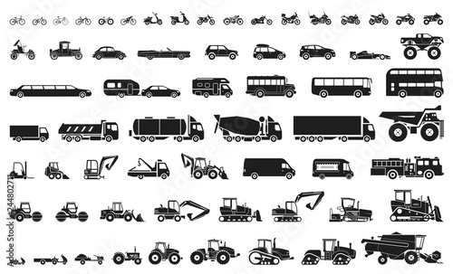 Fotomural Set of various transportation and construction machinery