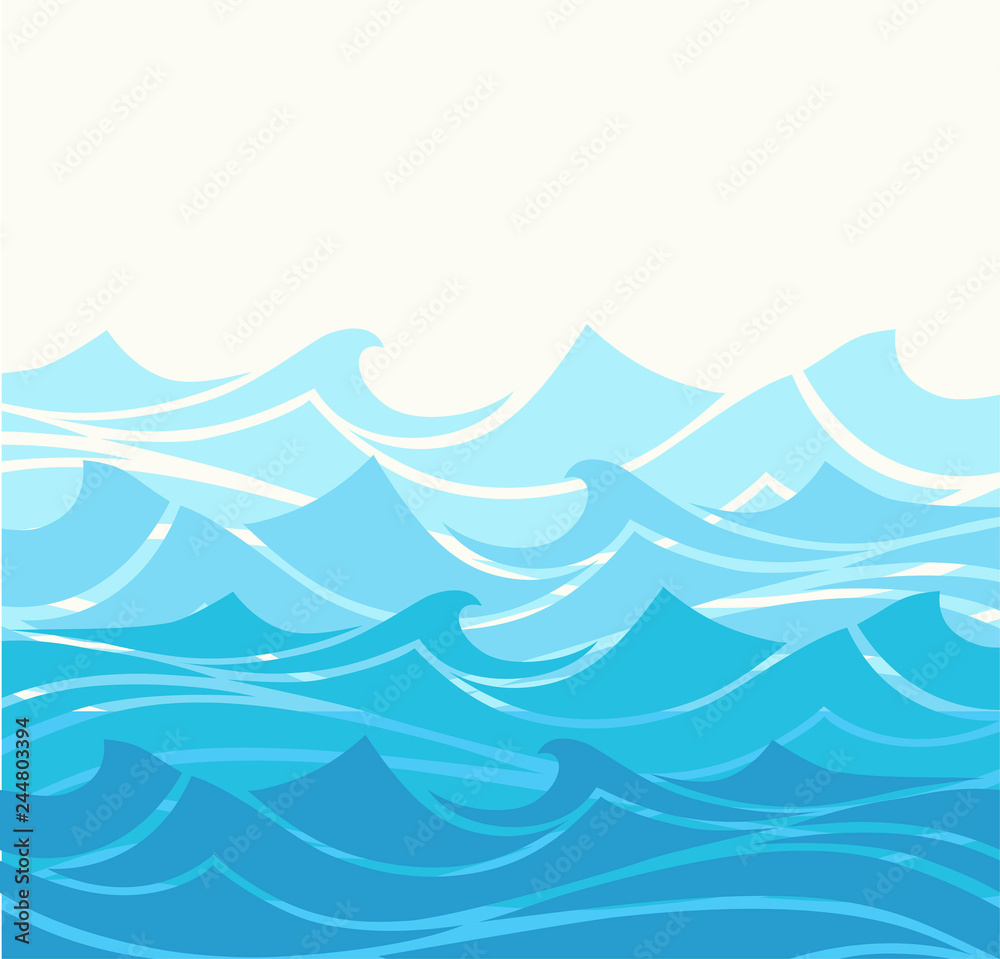 Blue water sea waves abstract vector background. Water wave curve ...