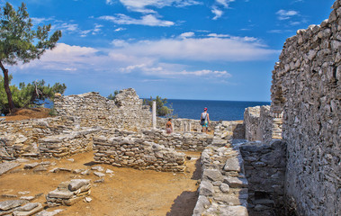 historical ruins with beautiful scenery, Thassos island, Greece, Aegean sea. sightseeing in Greece.