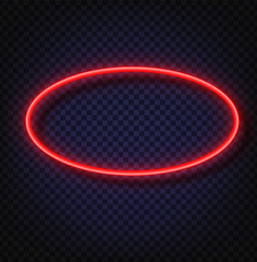 Neon light oval banner. Vector Neon light frame sign. Realistic glowing red neon oval frame isolated on transparent background. Shining and glowing neon effect