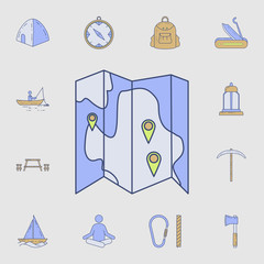 Poster - tourist map icon. Detailed set of color camping tool icons. Premium graphic design. One of the collection icons for websites, web design, mobile app