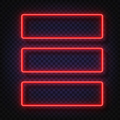 Poster - Neon light banners set. Vector Neon light frame sign. Realistic glowing red neon frames isolated on transparent background. Shining and glowing neon effect. Plates with a place for inscriptions