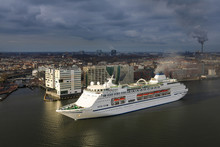 Large Cruise Ship In The Harbor Of Amsterdam, Netherlands