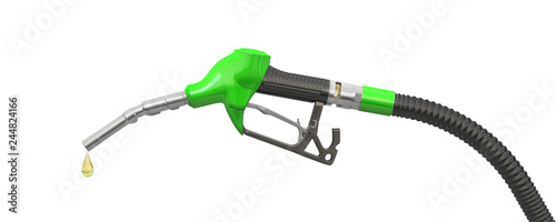 Fotografía Green filling pistol (petrol pistol or oil dispenser) and a drop of petrol