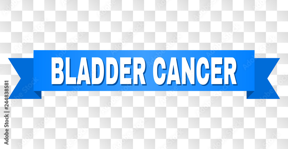 BLADDER CANCER text on a ribbon. Designed with white caption and blue ...
