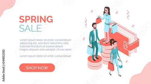 Modern Isometric People Characters With Goods Purchases Landing