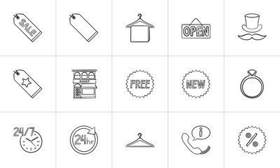 Aufkleber - shopping and retail hand drawn outline doodle icon set. outline doodle icon set for print, web, mobi