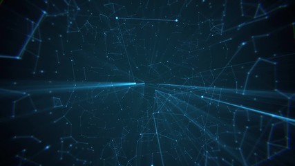 Poster - 4k. animation of low poly chain connection lines with triangles. glowing blue structure. technology 