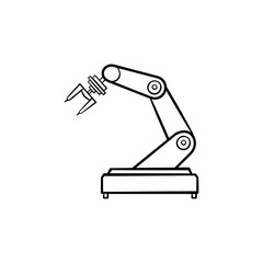 Poster - Robotic arm hand drawn outline doodle icon. Industrial robot, robotic industry and technology, machine concept. Vector sketch illustration for print, web, mobile and infographics on white background.