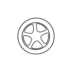 Wall Mural - Car wheel hand drawn outline doodle icon. Car tire and transport, speed and drive, car service concept. Vector sketch illustration for print, web, mobile and infographics on white background.