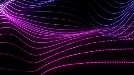 Poster - 4K Abstract purple motion futuristic background. Technology concept. Glowing neon dots and lines