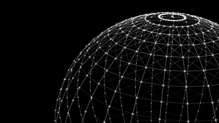 Poster - Wire structure of sphere. Digital computer data and network connection lines and spheres in futuristic technology concept on white background. 3d abstract graphic design illustration