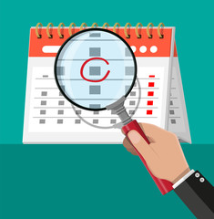 Poster - Paper spiral wall calendar. Magnifying glass