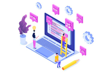 Wall Mural - Programming Software or app development isometric concept, big data processing. Vector  illustration