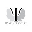 Vector logo psychologist with symbol and two human heads