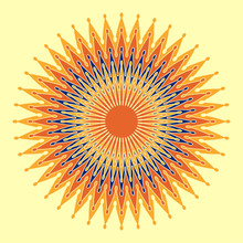 Graphic Sun With Concentric Spikes Rings In Orange Ivory