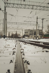 Train on the railway in winter