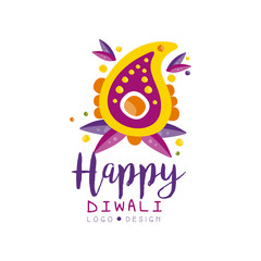 Poster - Happy Diwali logo design, Hindu festival of lights label, poster, invitation, flyer, greeting card template vector Illustration