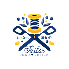 Sticker - Tailor shop logo design, sewing company, fashion designer emblem, dress boutique vector Illustration