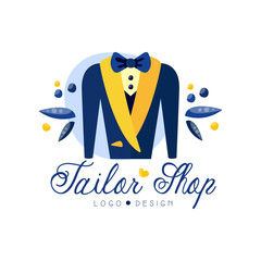 Sticker - Tailor shop logo design, dressmakers salon, sewing studio, fashion designer emblem, dress boutique, store vector Illustration