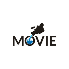 Movie typography with camera fresh sea ocean drink water aqua for Film Video Cinema Studio Production logo design