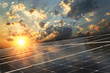 solar panel with sunset background. concept clean energy