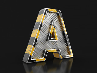 Poster - Yellow striped metallic font - letter A. Image with clipping path