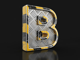 Poster - Yellow striped metallic font - letter B. Image with clipping path