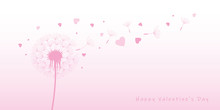 Pink Dandelion With Flying Seeds And Hearts For Valentines Day Vector Illustration EPS10