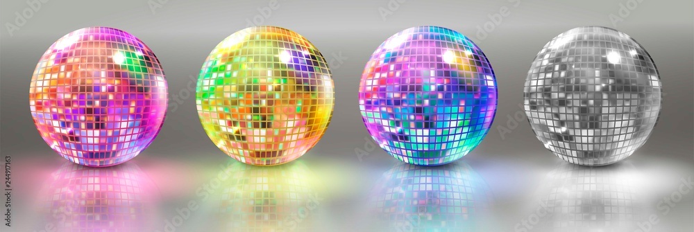 Set of disco balls. Vector illustration. - obrazy, fototapety, plakaty 