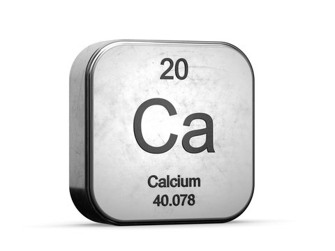 Calcium element from the periodic table. Metallic icon 3D rendered on white background