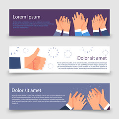 Poster - Applause flat set of banners template with clapping hands. Vector illustration