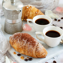 Wall Mural - Breakfast with coffee and croissant