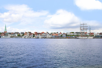 Travemuende, panoramic view from river Trave, Germany