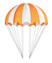 Parachute, Orange With White, Striped. 3d Illustration Isolated On White