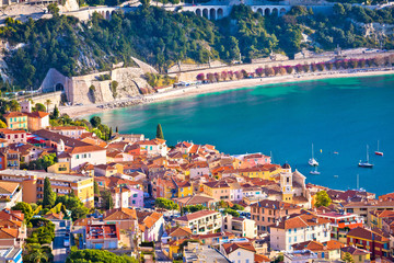 Wall Mural - Villefranche sur Mer idyllic French riviera town aerial bay view